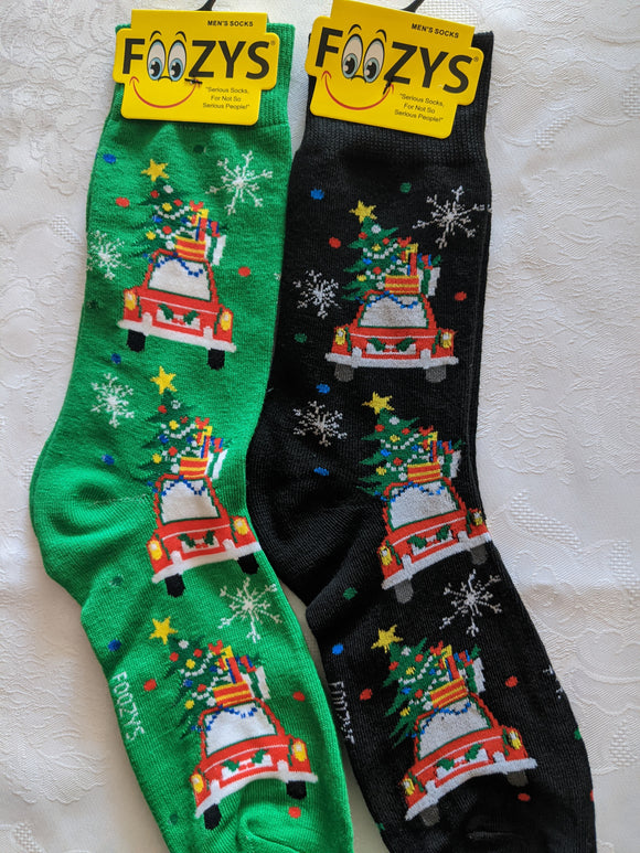 Car With Christmas Tree on the Rooftop Men's Christmas Socks MC-01